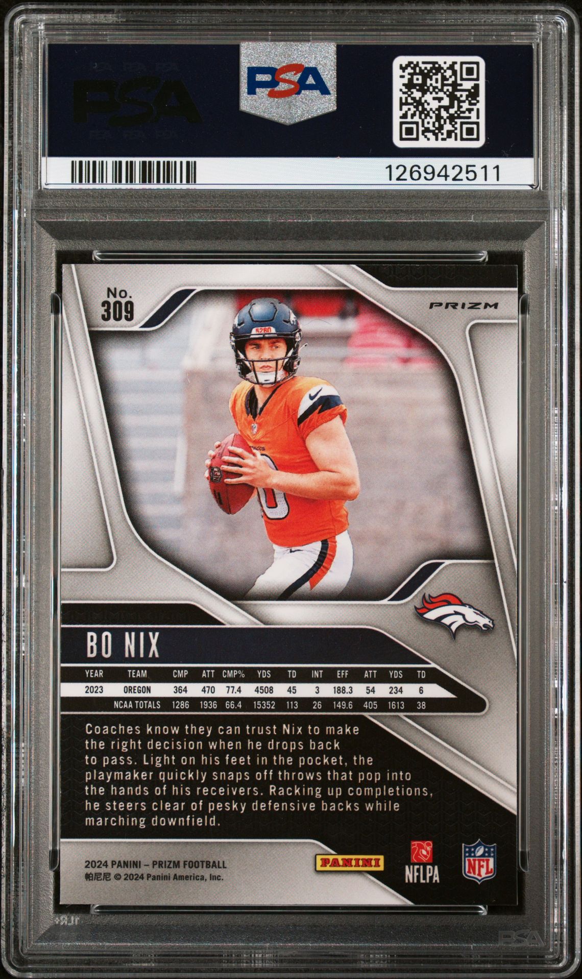 2024 Panini Prizm Bo Nix #309 (Red/White/Blue Prizm) Mint 9 back
