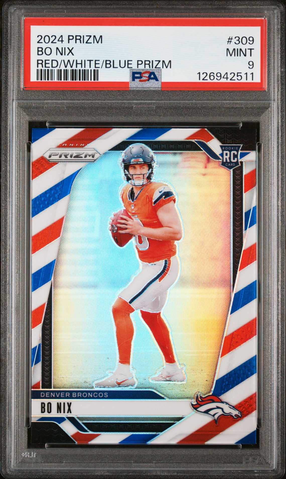 2024 Panini Prizm Bo Nix #309 (Red/White/Blue Prizm) Mint 9 front