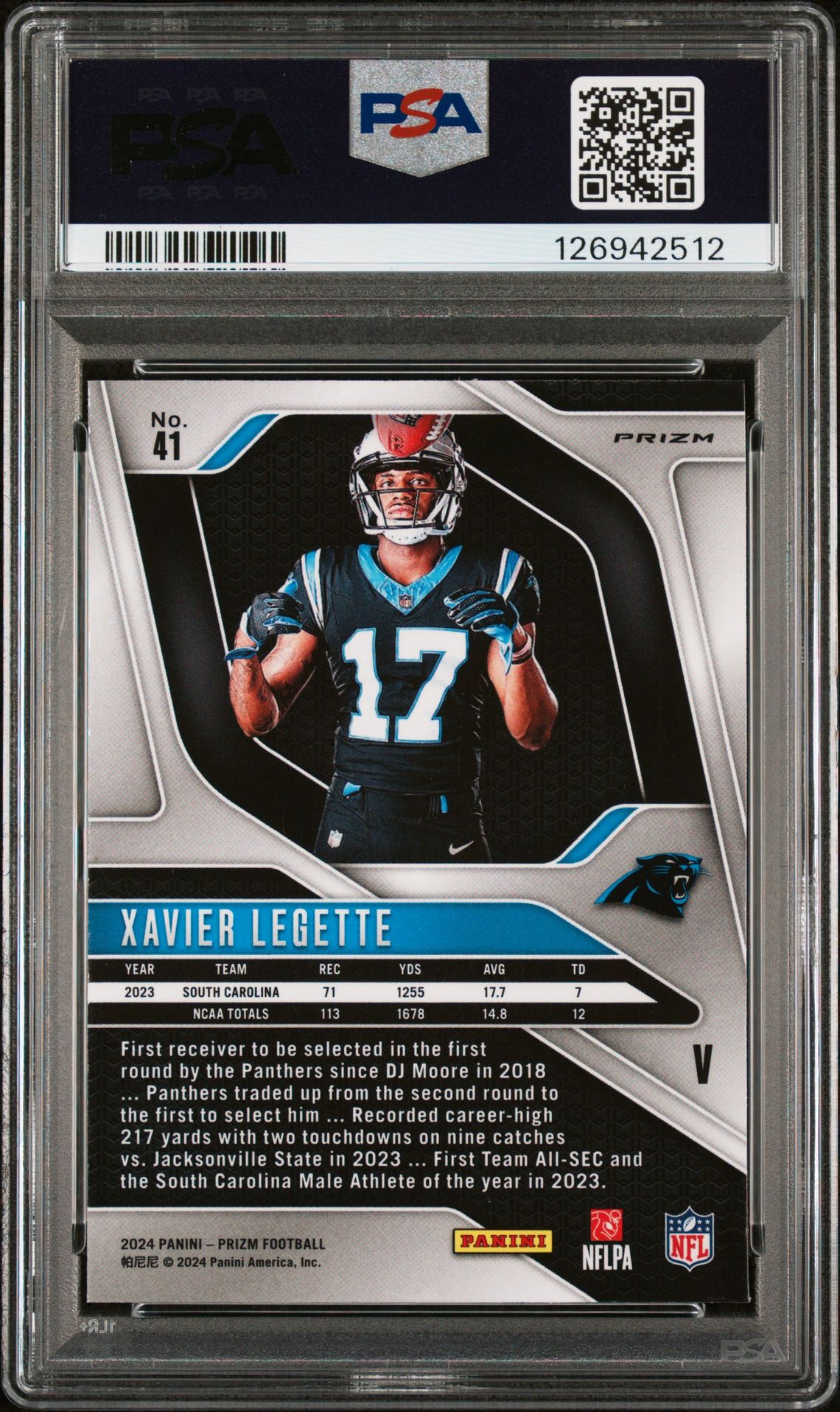 2024 Panini Prizm Rookie Variation Xavier Legette #41 Mint 9 back