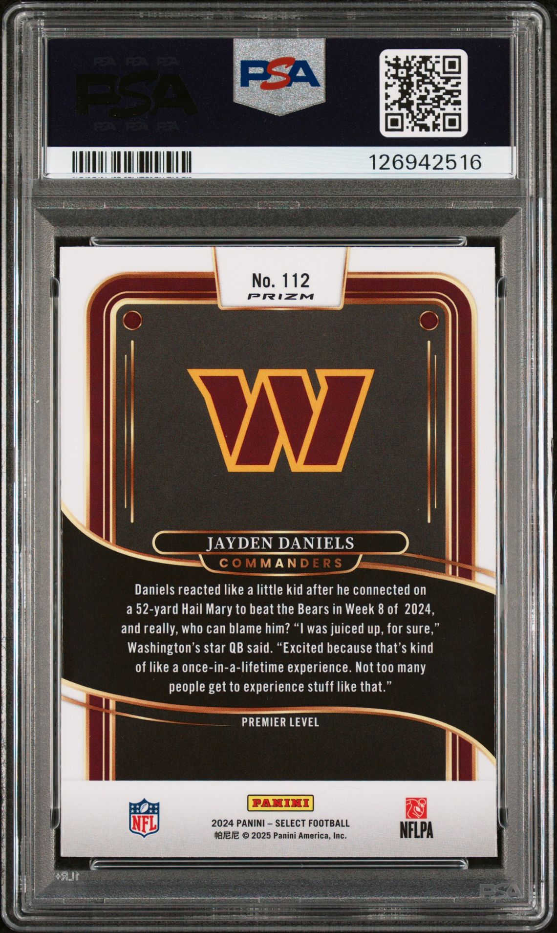 2024 Panini Select Jayden Daniels #112 (Red & Blue Shock) Mint 9 back