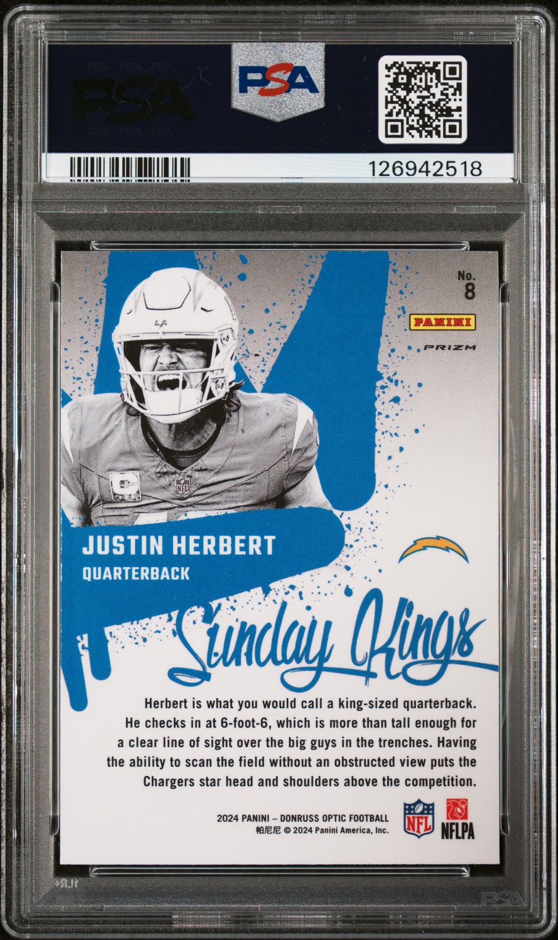 2024 Panini Donruss Optic Sunday Kings Justin Herbert #8 Gem Mt 10 back