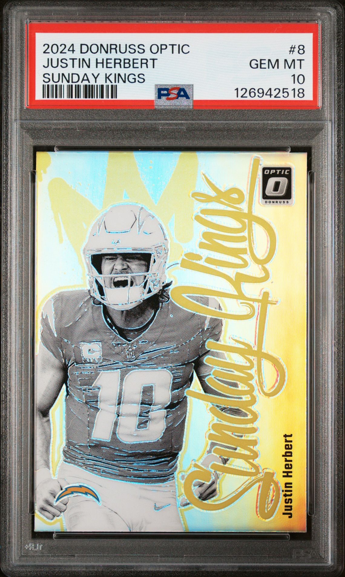 2024 Panini Donruss Optic Sunday Kings Justin Herbert #8 Gem Mt 10 front