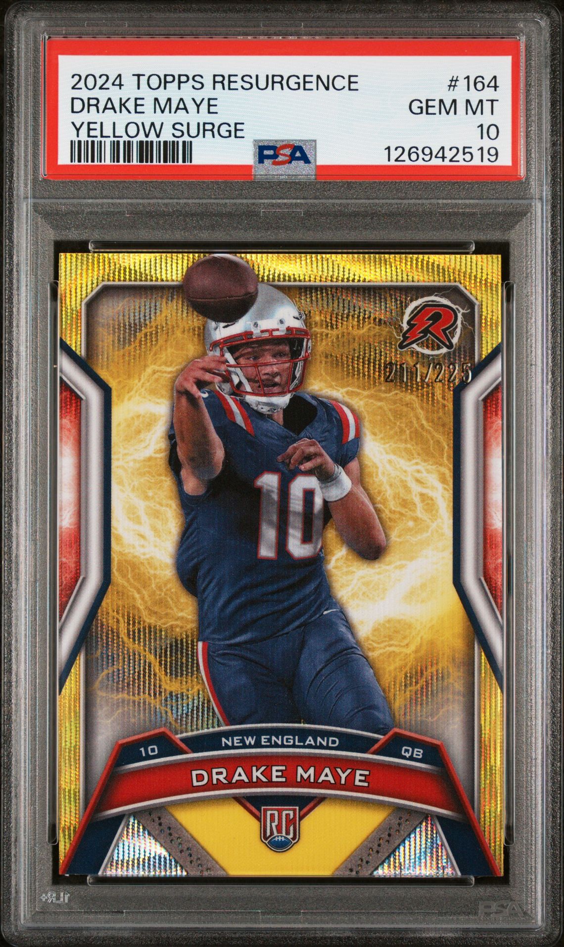 2024 Topps Resurgence Drake Maye #164 (Yellow Surge) Gem Mt 10 front