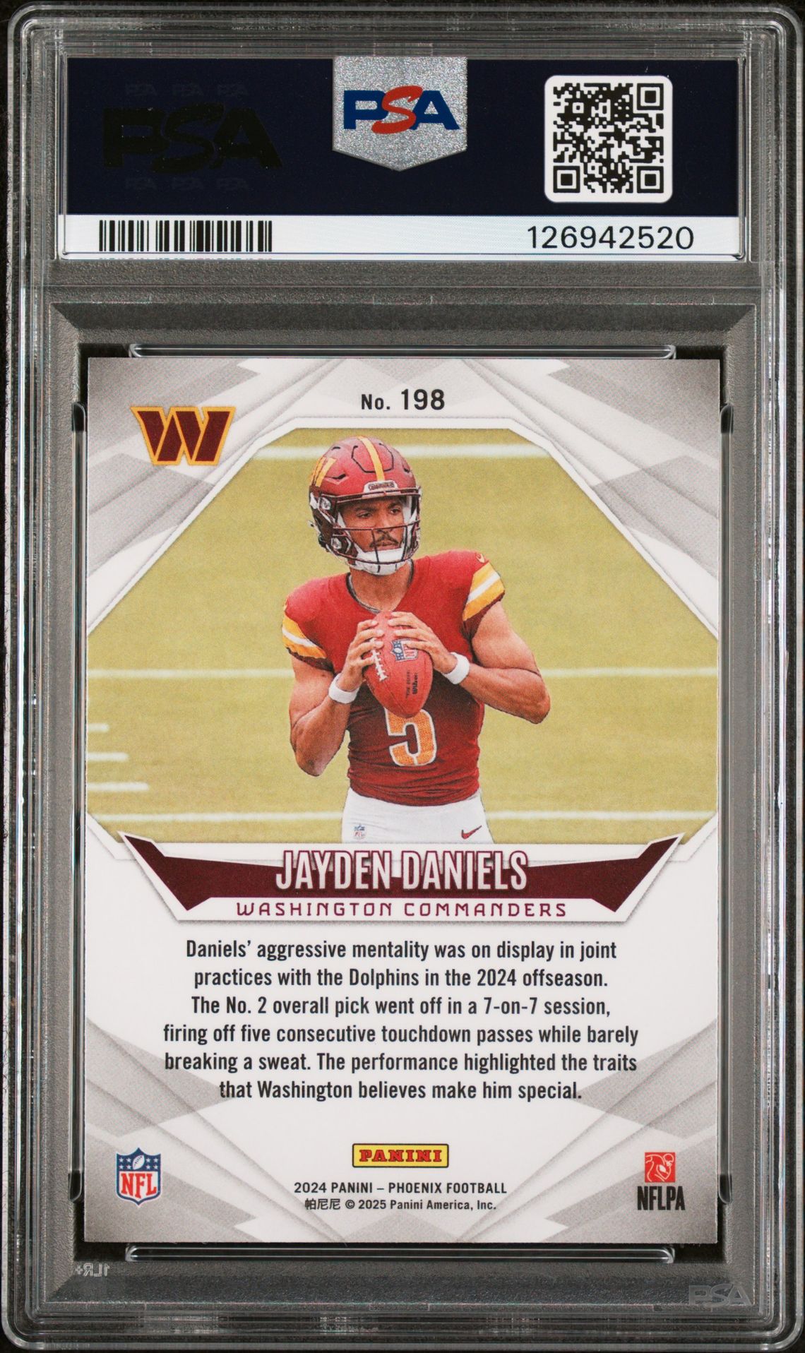 2024 Panini Phoenix Jayden Daniels #198 (Purple Fade) Mint 9 back