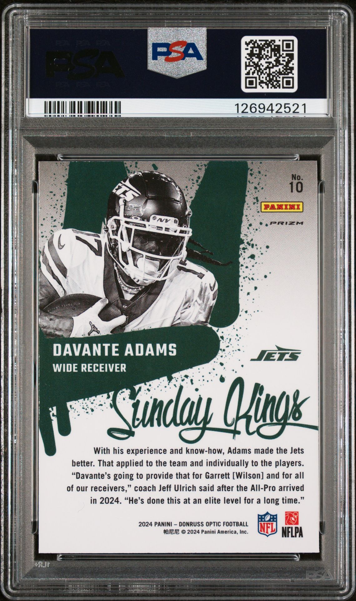 2024 Panini Donruss Optic Sunday Kings Davante Adams #10 Mint 9 back
