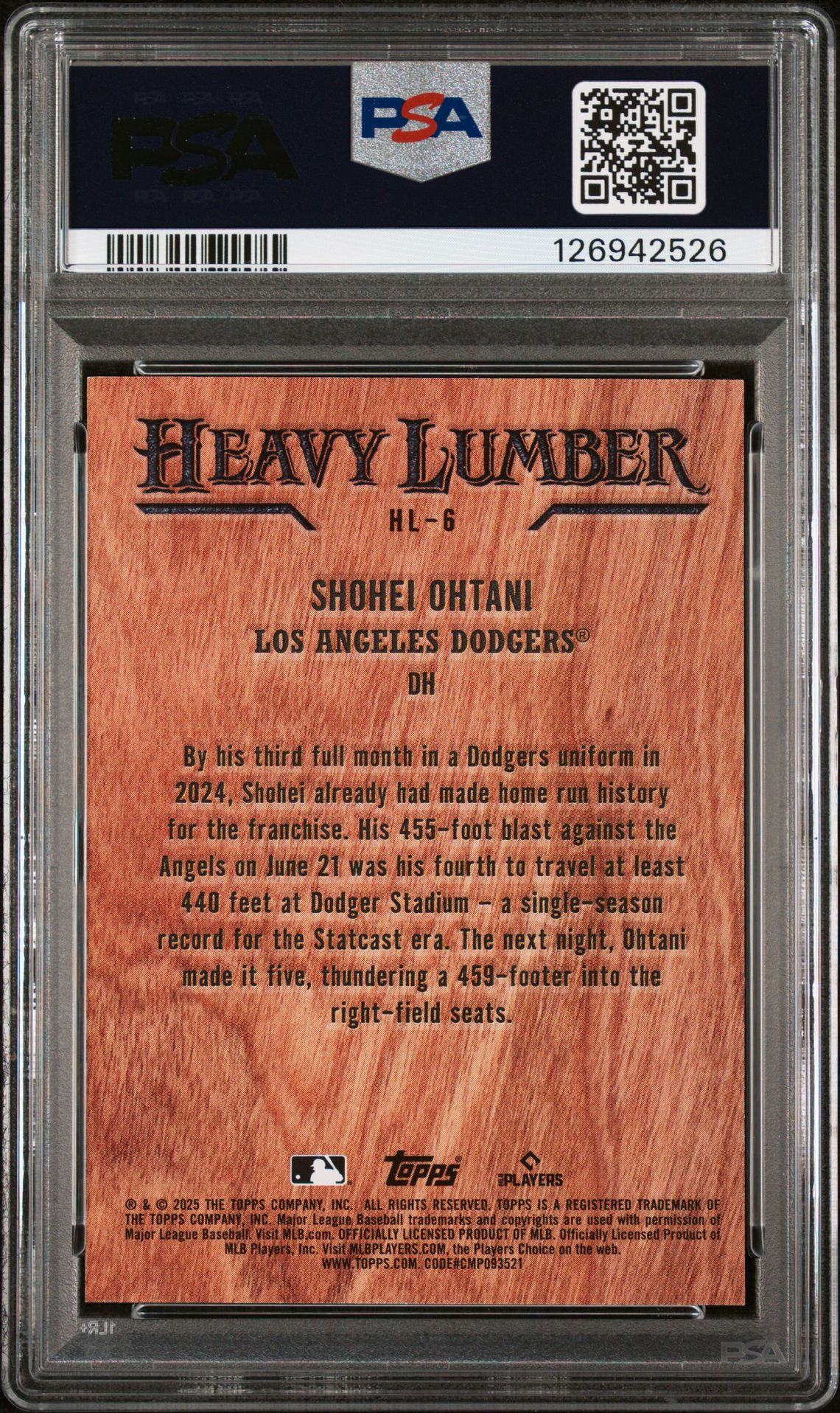 2025 Topps Heavy Lumber Shohei Ohtani #Hl6 Mint 9 back