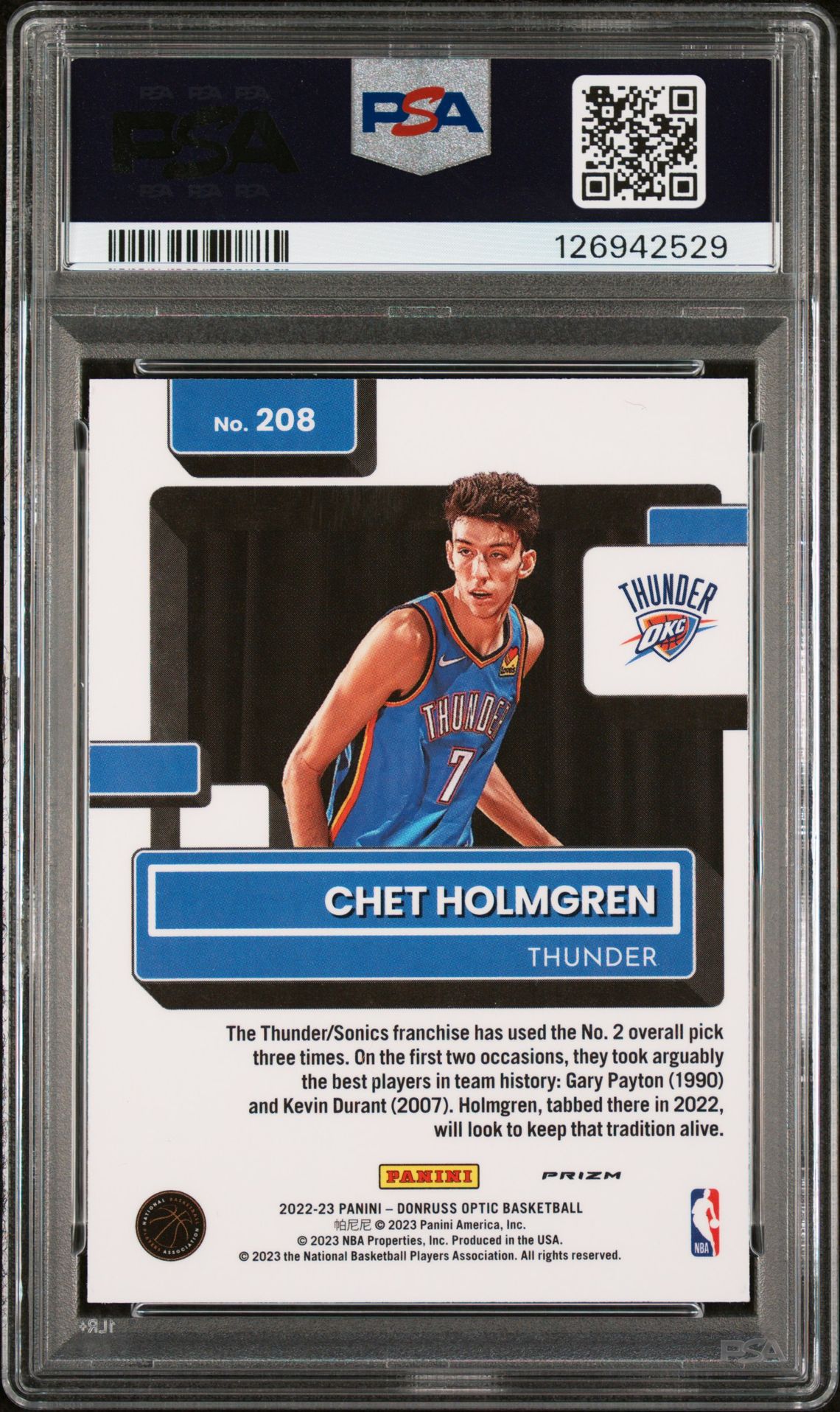 2022 Panini Donruss Optic Chet Holmgren #208 (Red Wave) Mint 9 back