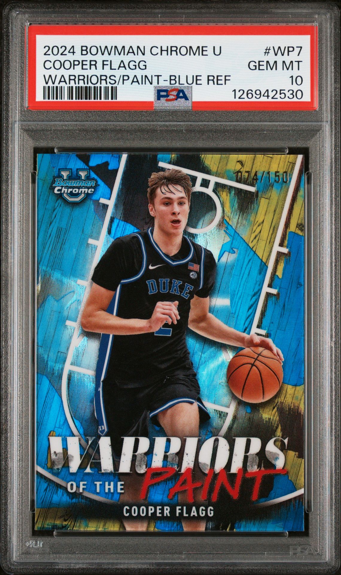 2024 Bowman Chrome University Warriors Of The Paint Cooper Flagg #Wp7 (Warriors/Paint-Blue Ref) Gem Mt 10 front