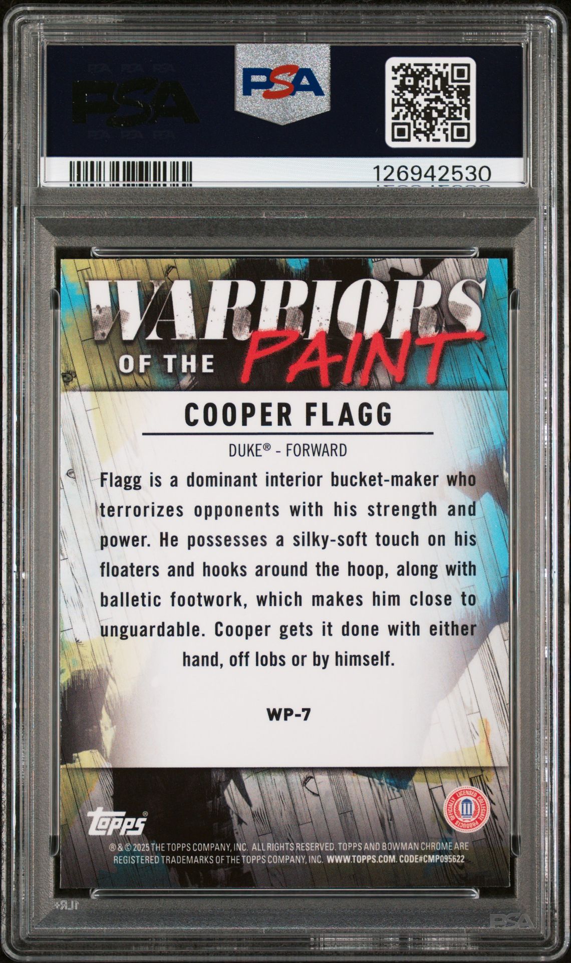 2024 Bowman Chrome University Warriors Of The Paint Cooper Flagg #Wp7 (Warriors/Paint-Blue Ref) Gem Mt 10 back