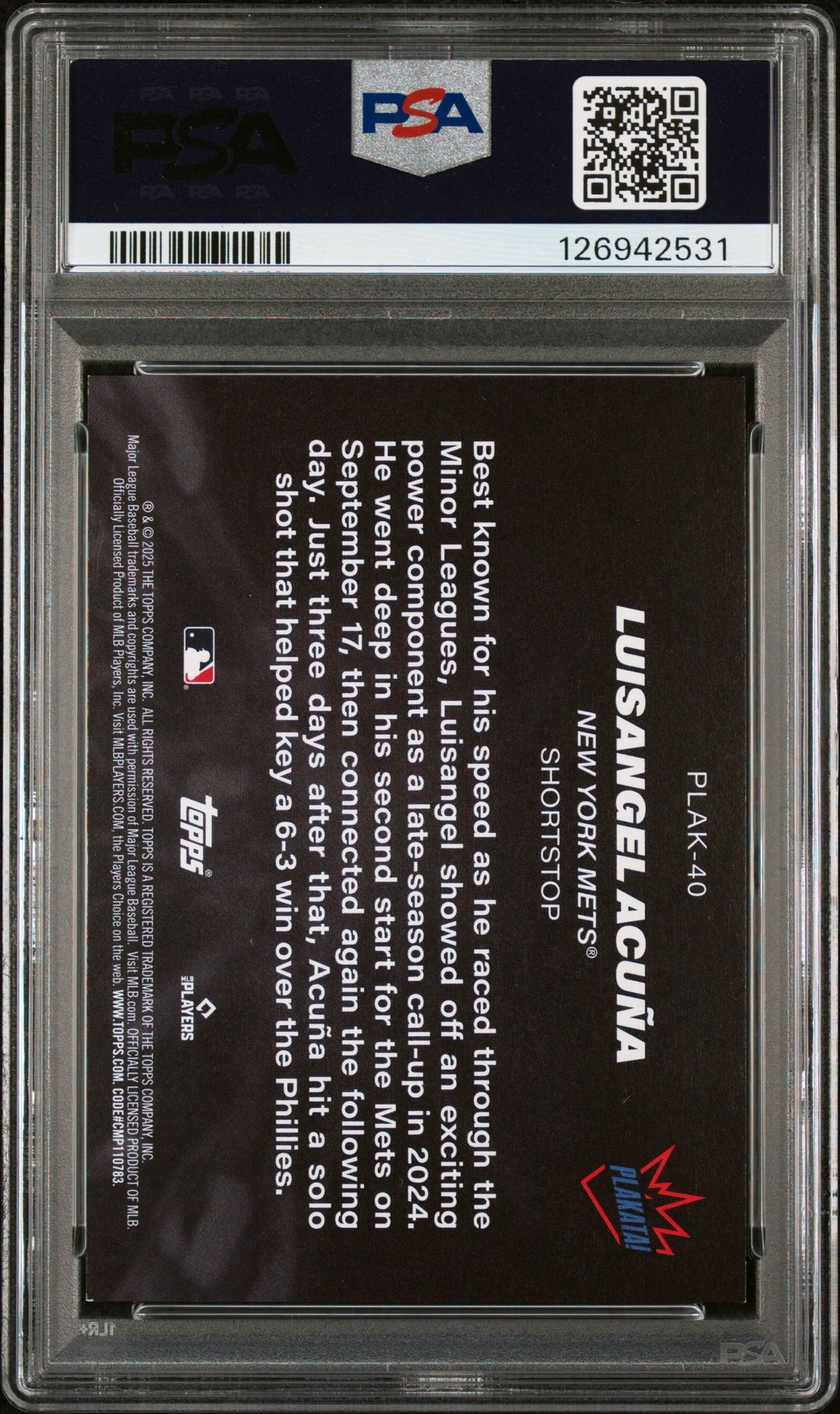 2025 Topps Plakata Luisangel Acuna #Plak40 (Series 2) Nm-Mt 8 back
