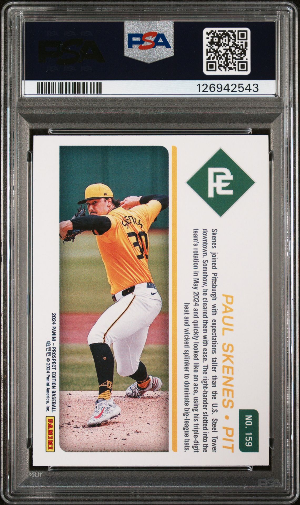 2024 Panini Prospect Edition Paul Skenes #159 Gem Mt 10 back