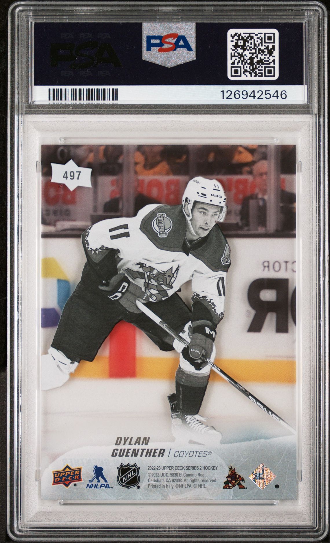 2022 Upper Deck Dylan Guenther #497 (Clear Cut) Gem Mt 10 back