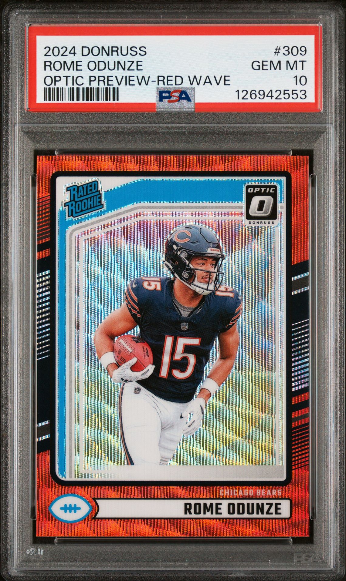 2024 Panini Donruss Rome Odunze #309 (Optic Preview-Red Wave) Gem Mt 10 front