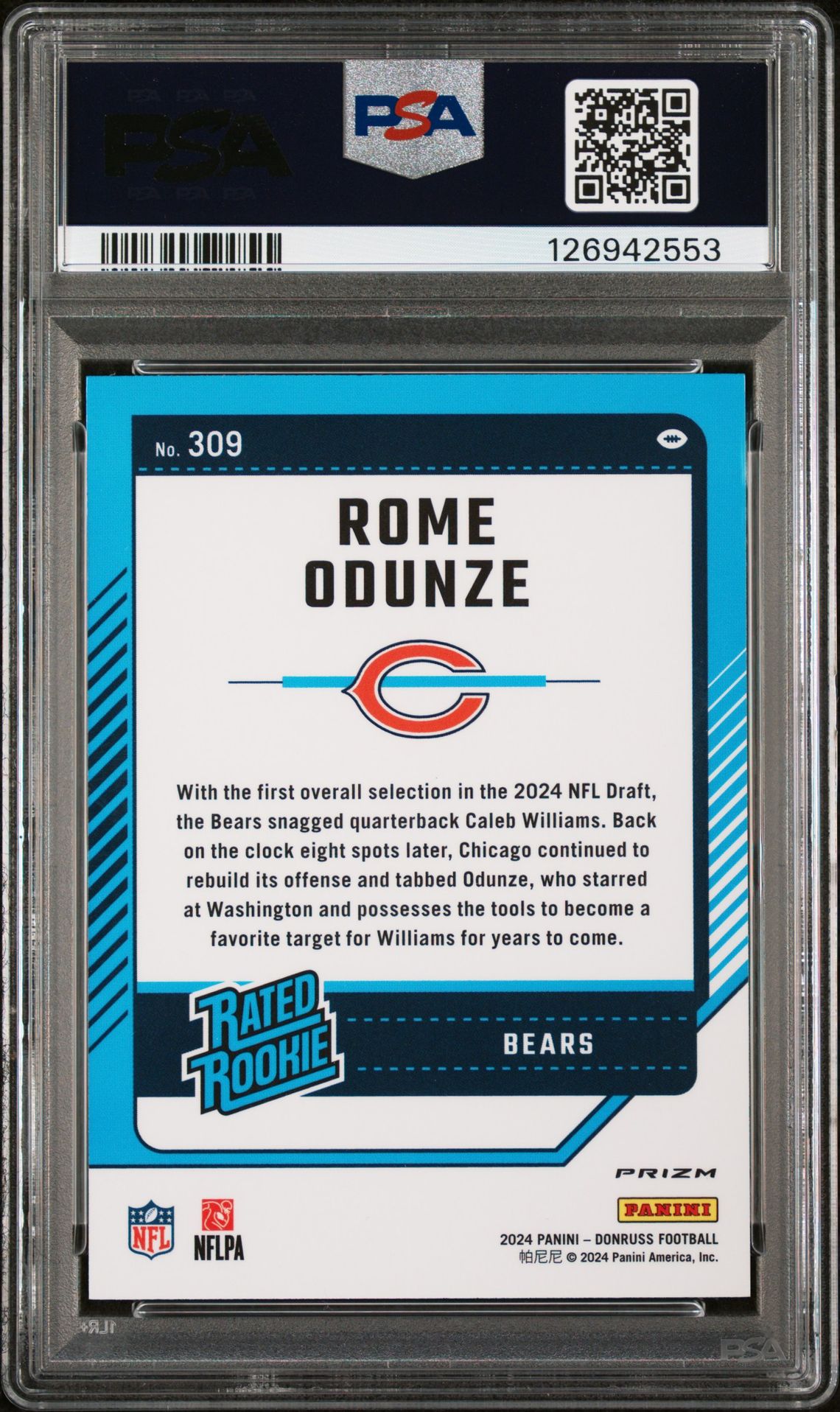 2024 Panini Donruss Rome Odunze #309 (Optic Preview-Red Wave) Gem Mt 10 back