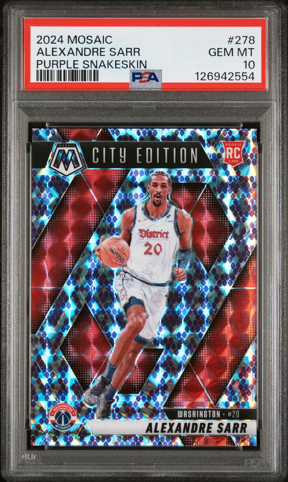 2024 Panini Mosaic Alexandre Sarr #278 (Purple Snakeskin) Gem Mt 10 front