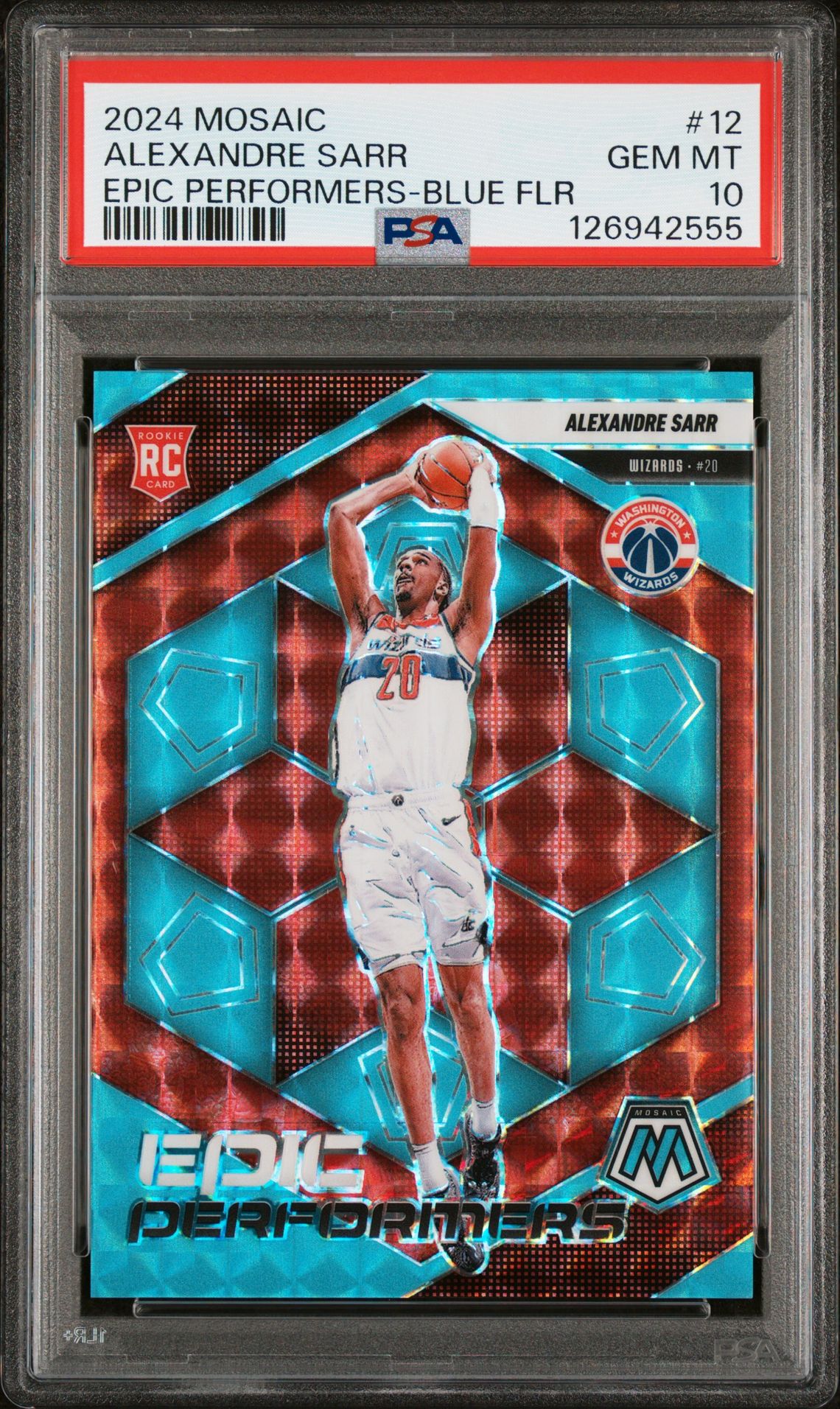2024 Panini Mosaic Epic Performers Alexandre Sarr #12 (Epic Performers-Blue Flr) Gem Mt 10 front
