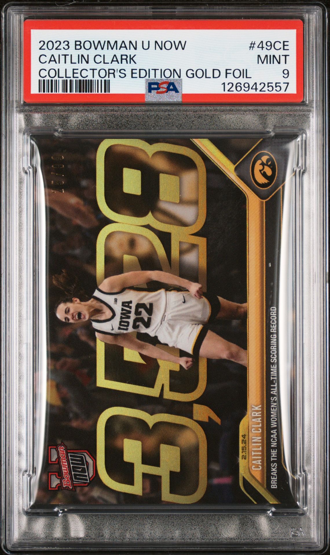 2023 Bowman U Now Caitlin Clark #49Ce (Collector's Edition Gold Foil) Mint 9 front