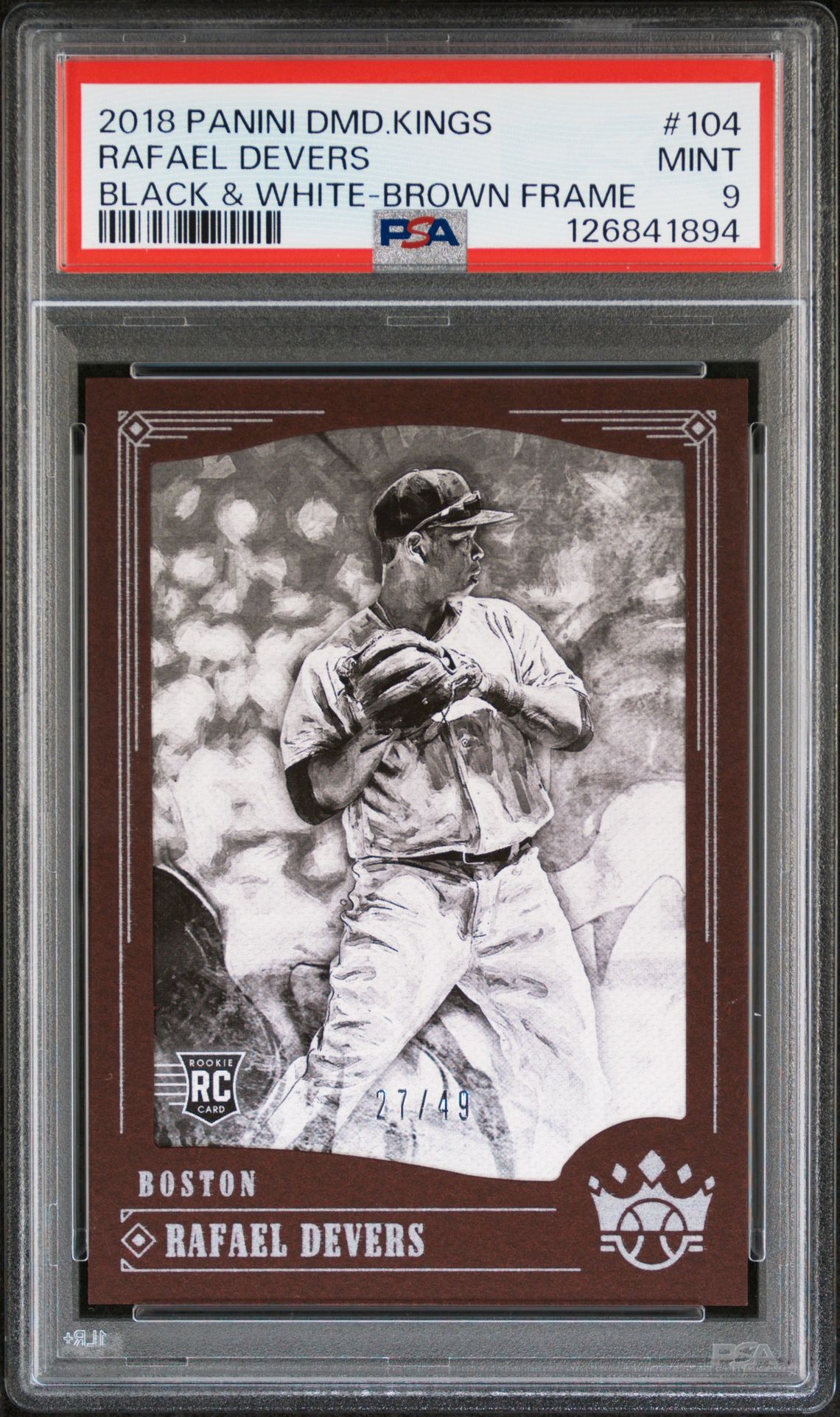 2018 Panini Diamond Kings Rafael Devers #104 (Black & White-Brown Frame) Mint 9 front