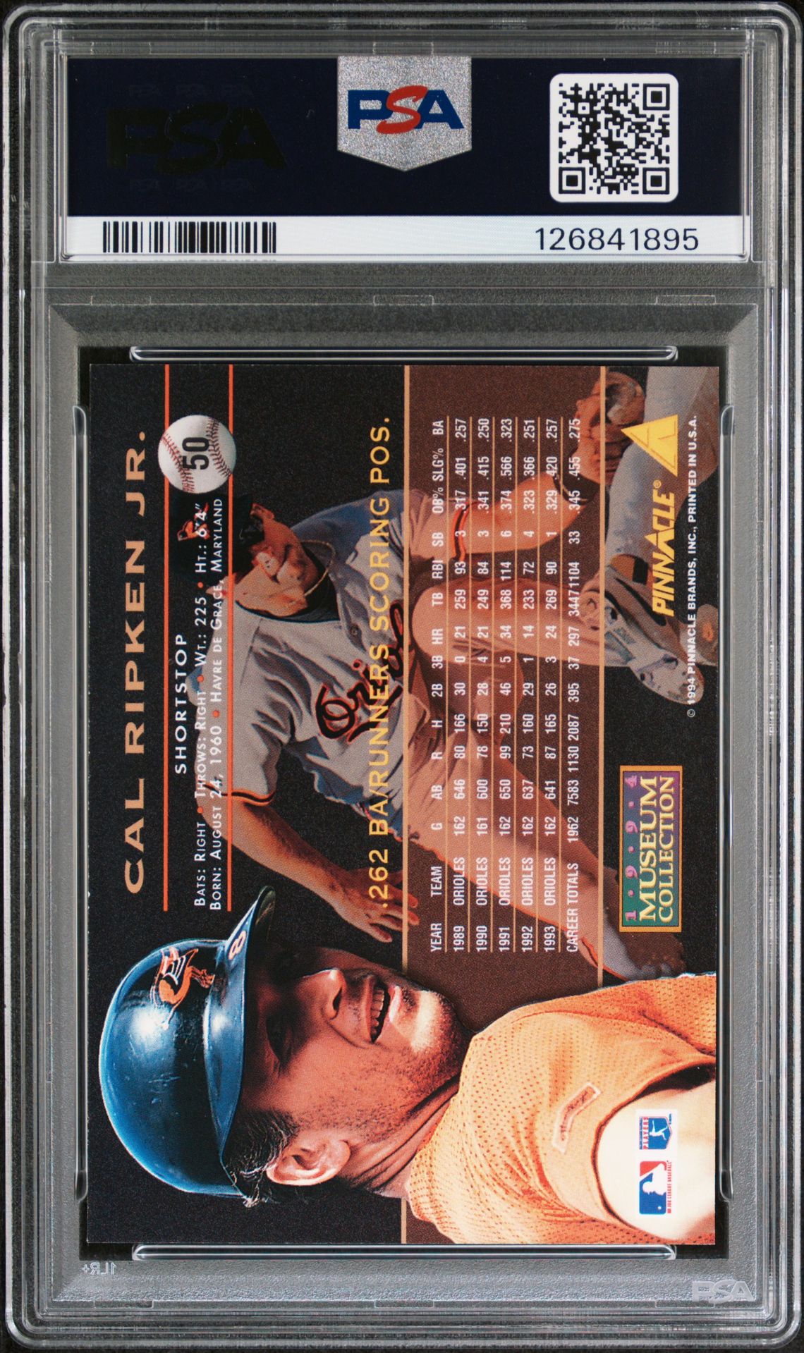 1994 Pinnacle Cal Ripken Jr. #50 (Museum Collection) Nm-Mt 8 back