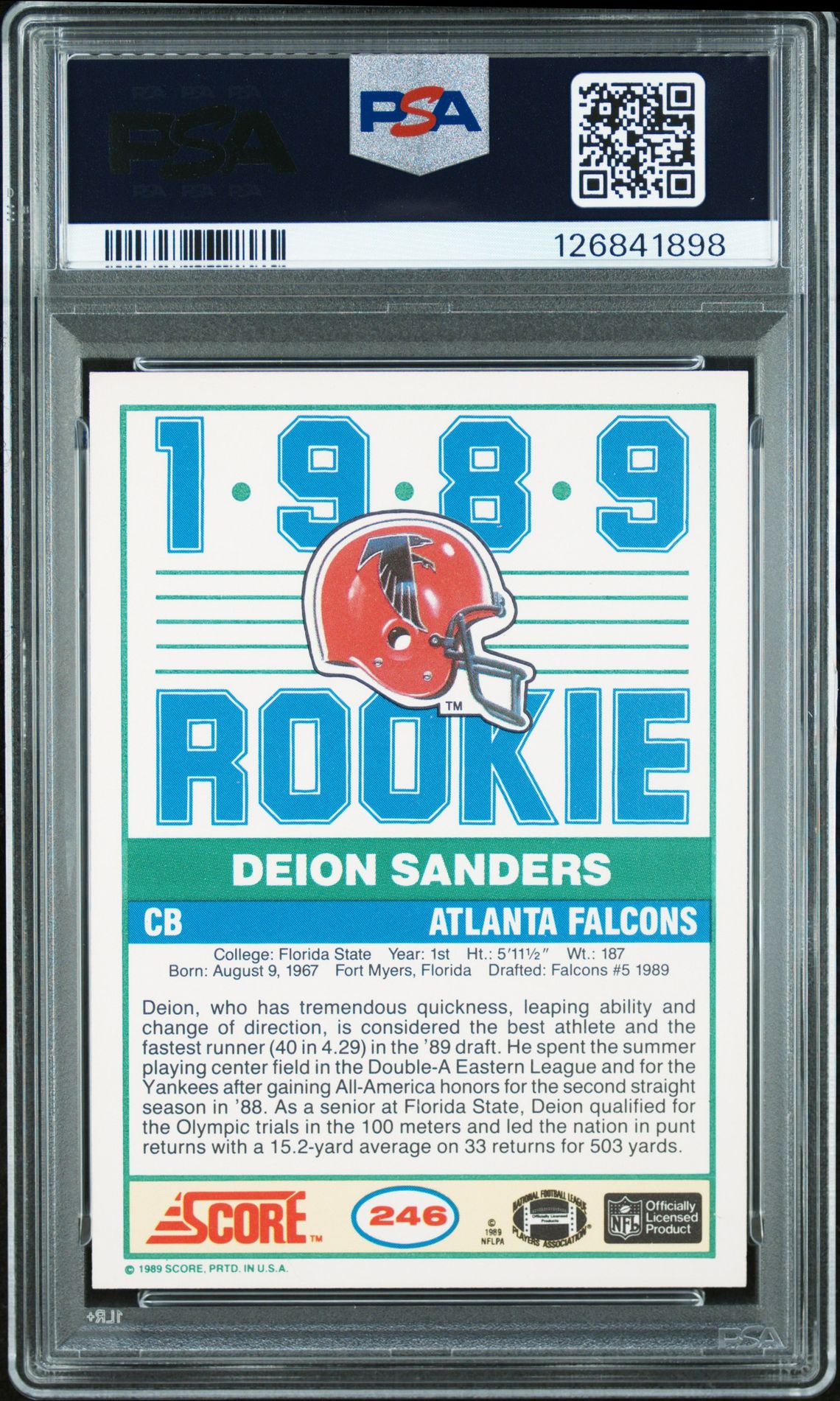 1989 Score Deion Sanders #246 Nm-Mt 8 back