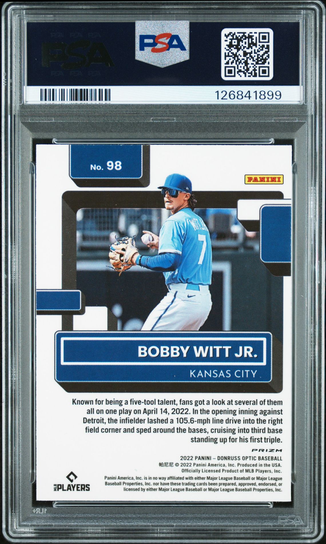 2022 Panini Donruss Optic Bobby Witt Jr. #98 (Lime Green) Mint 9 back