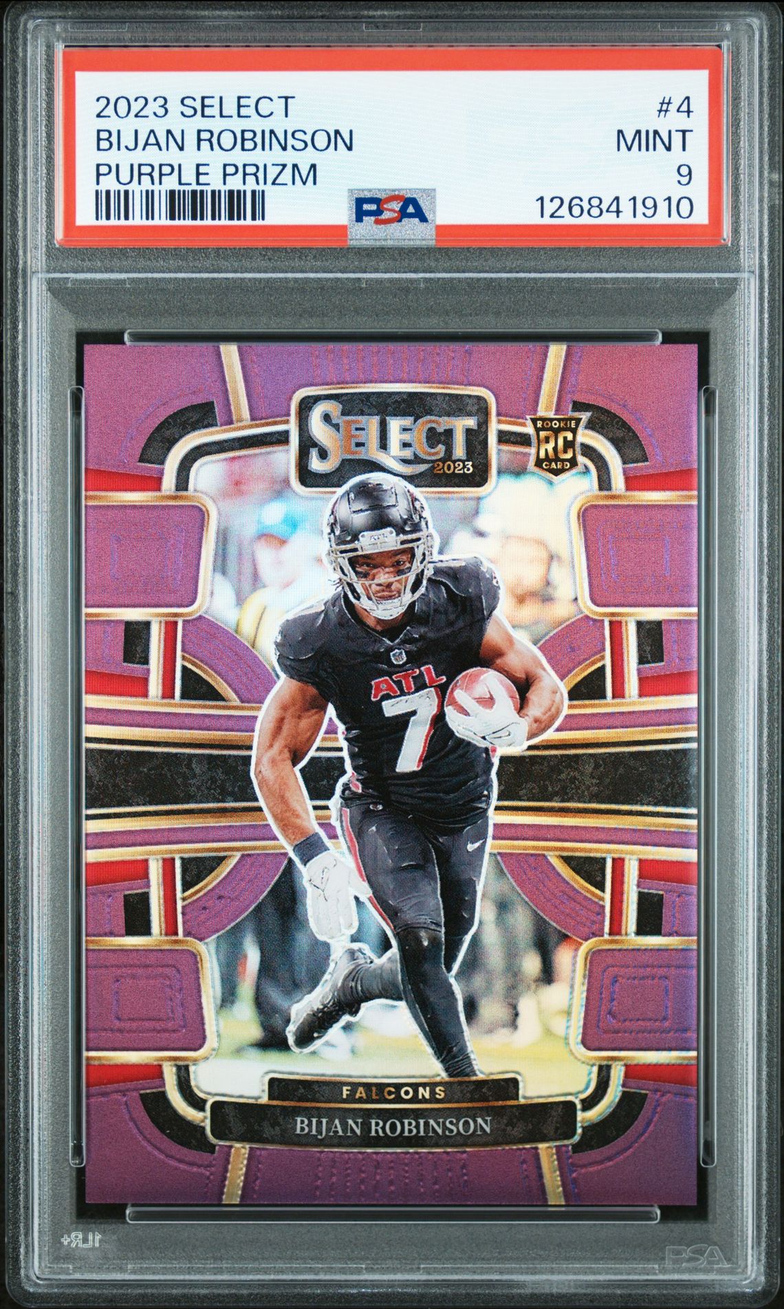 2023 Panini Select Bijan Robinson #4 (Purple Prizm) Mint 9 front