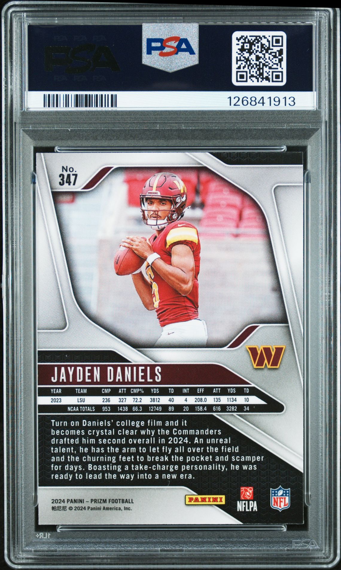 2024 Panini Prizm Jayden Daniels #347 Gem Mt 10 back