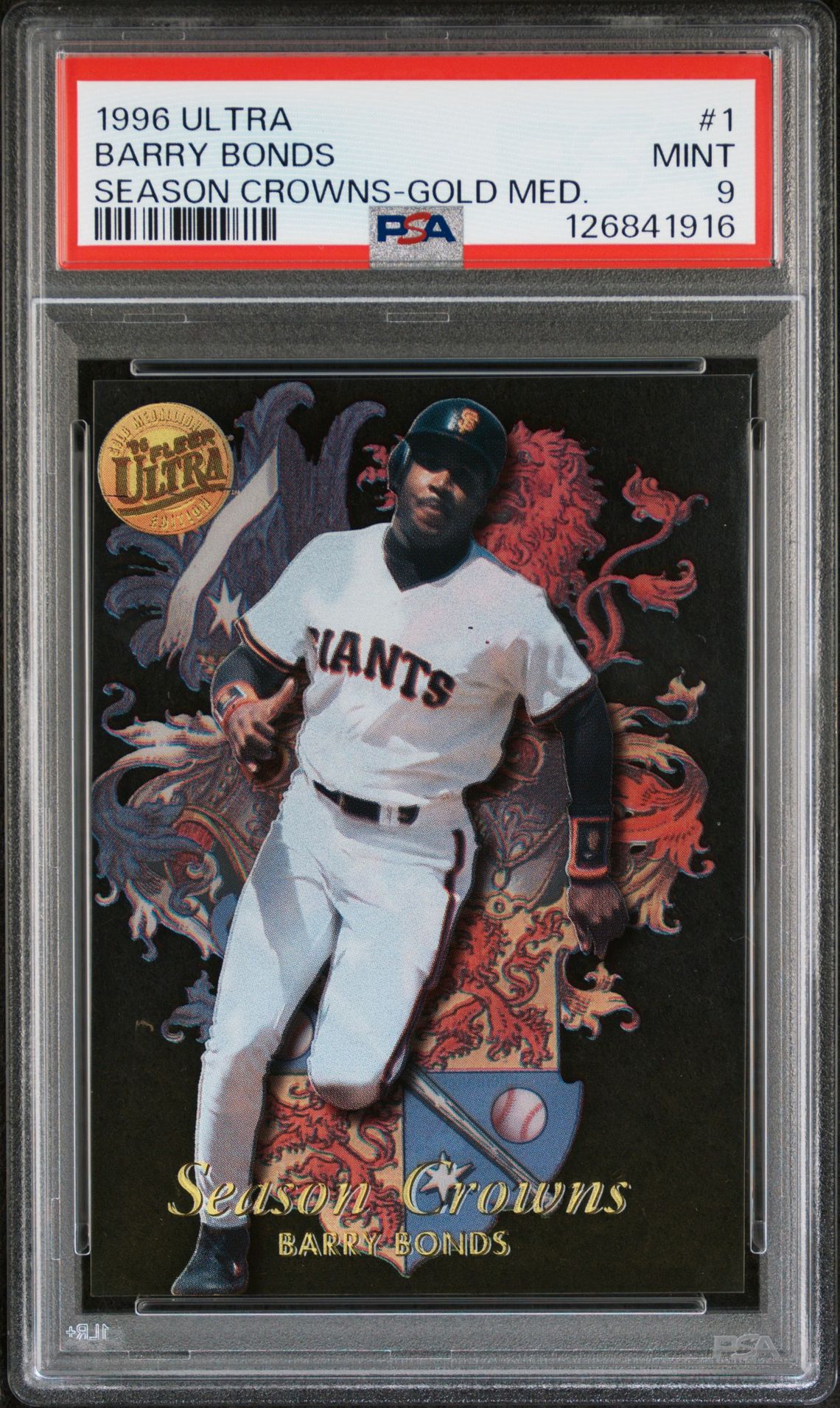 1996 Ultra Season Crowns Barry Bonds #1 (Season Crowns-Gold Med.) Mint 9 front