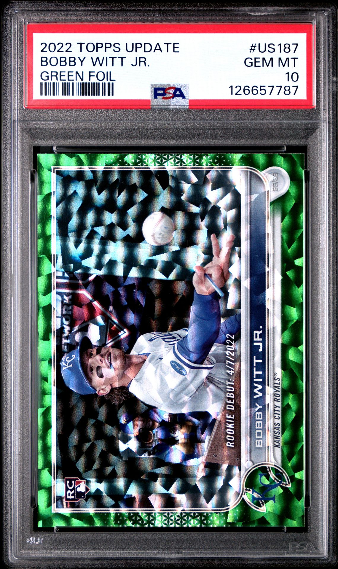 2022 Topps Update Bobby Witt Jr. #Us187 (Green Foil) Gem Mt 10 front