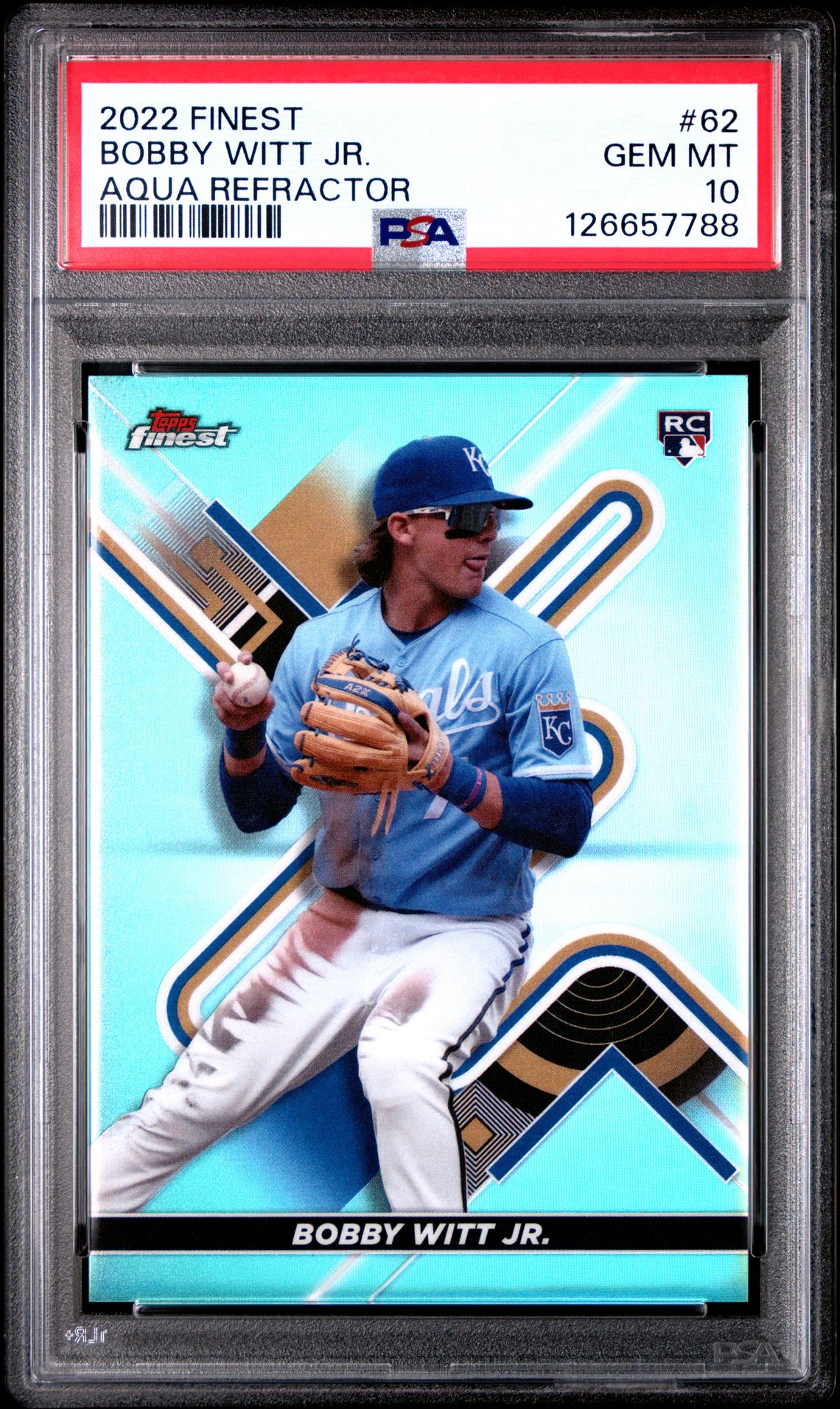 2022 Topps Finest Bobby Witt Jr. #62 (Aqua Refractor) Gem Mt 10 front