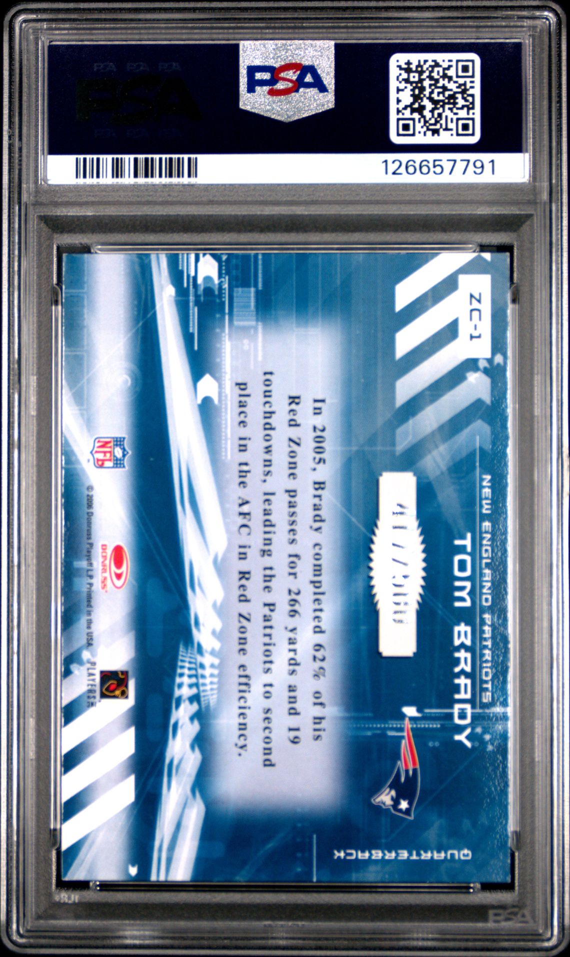 2006 Donruss Elite Zoning Commission Tom Brady #Zc-1 (Zoning Commission-Black) Nm-Mt 8 back