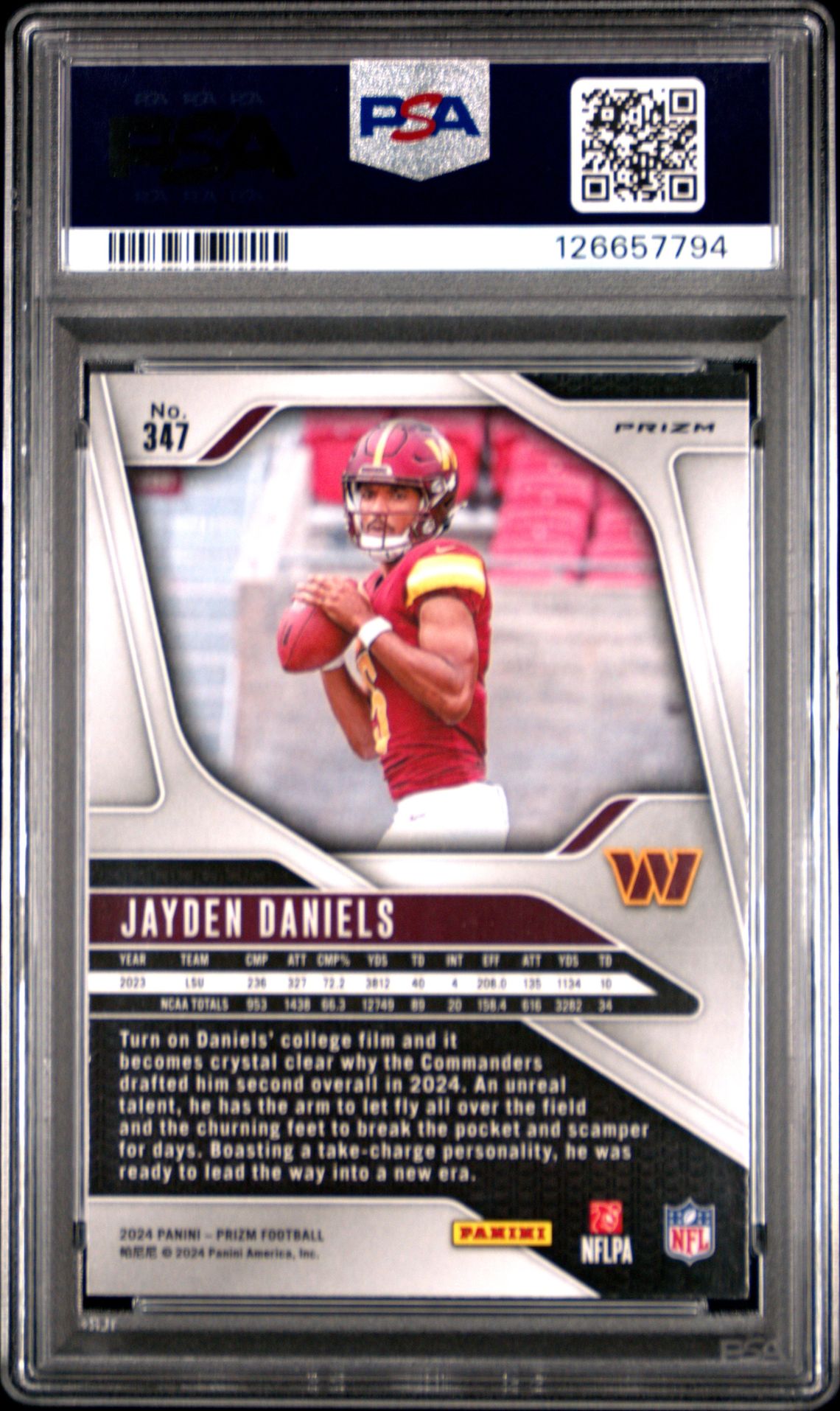 2024 Panini Prizm Jayden Daniels #347 (Pink Wave) Gem Mt 10 back