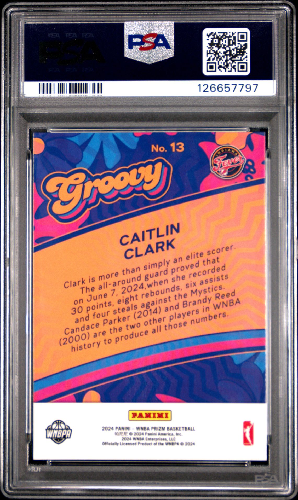 2024 Panini Prizm Wnba Groovy Caitlin Clark #13 Gem Mt 10 back