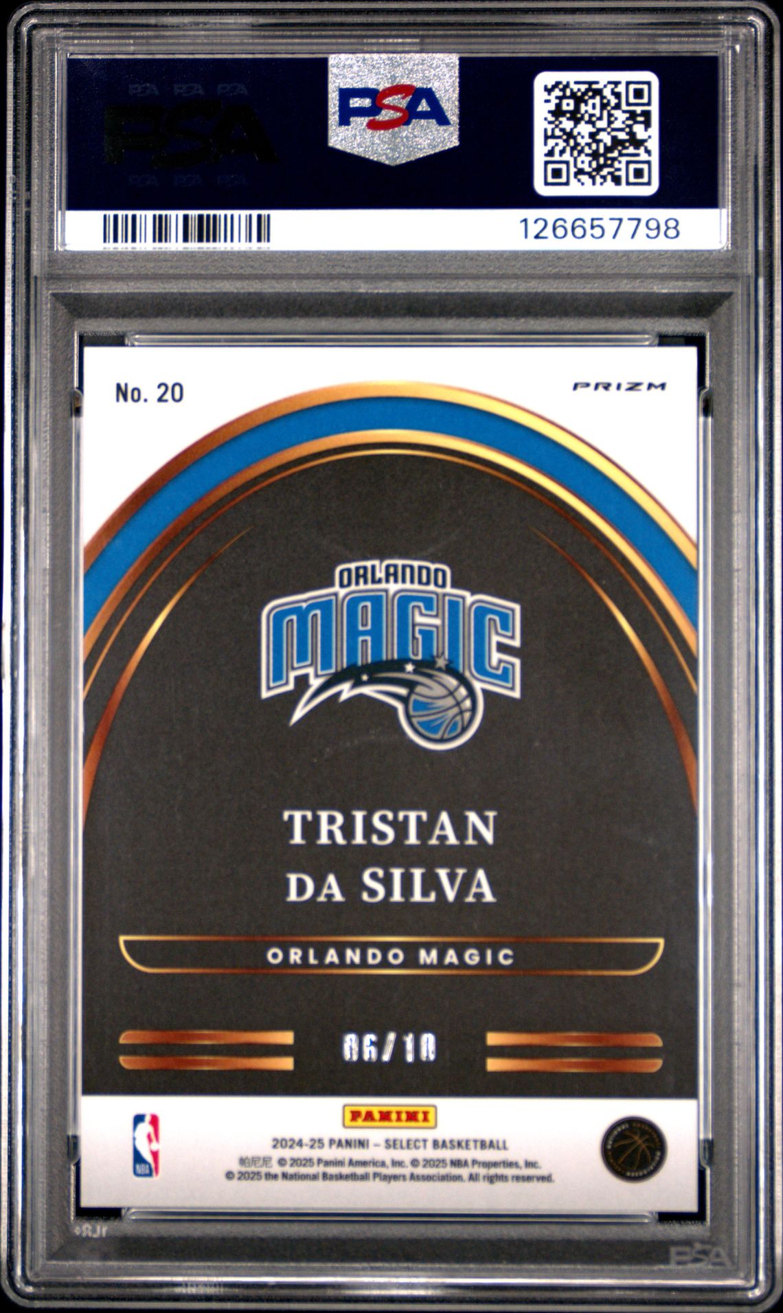 2024 Panini Select Select Future Tristan Da Silva #20 (Select Future-Gold Prizm) Gem Mt 10 back