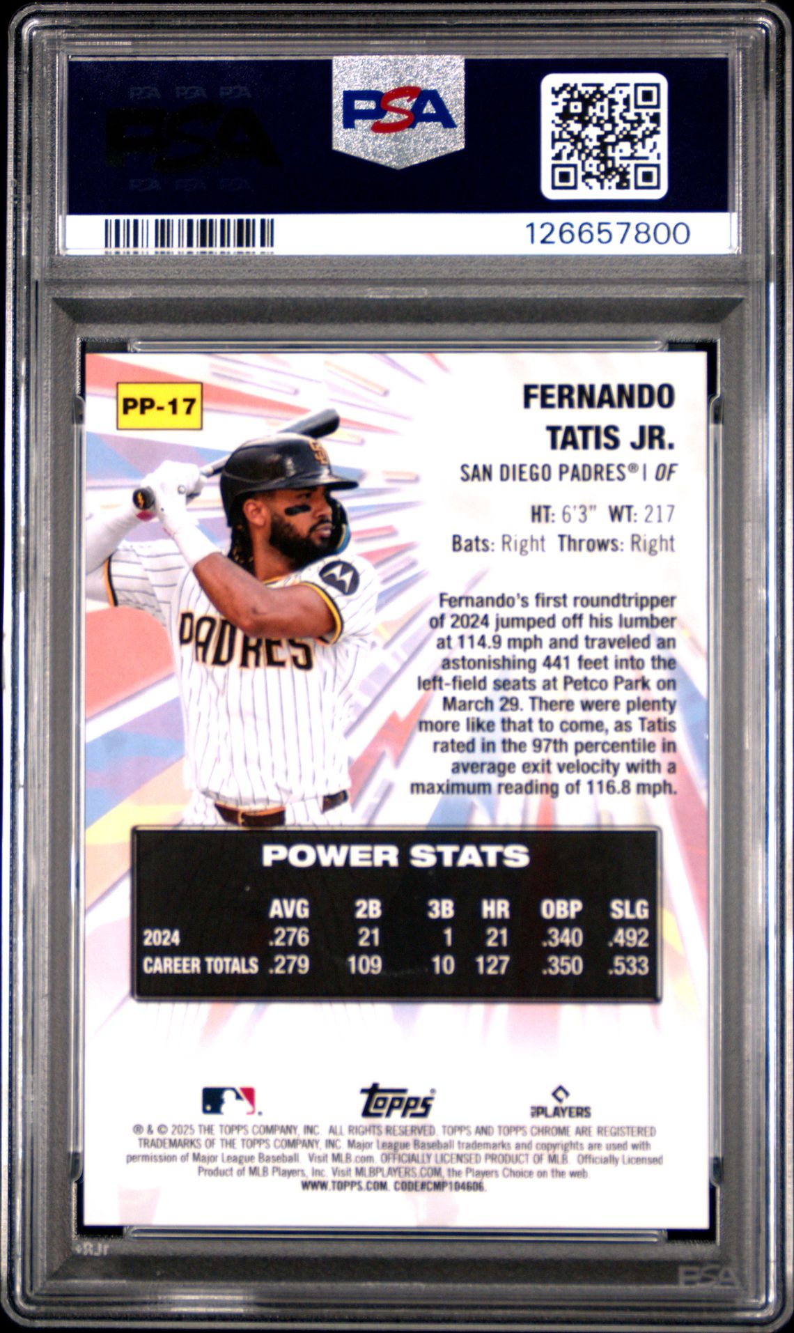 2025 Topps Chrome Power Players Fernando Tatis Jr. #Pp17 (Power Players-Orange Ref) Gem Mt 10 back