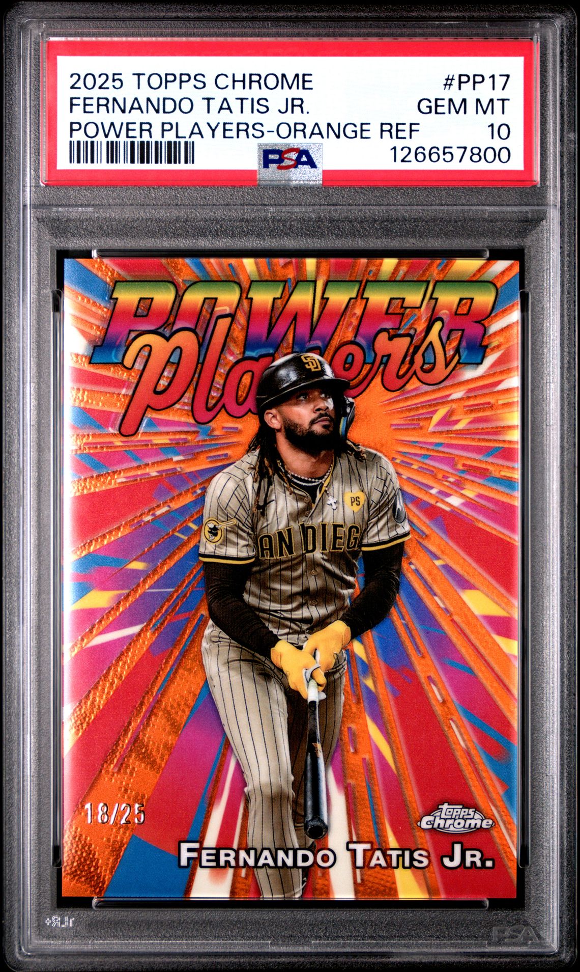2025 Topps Chrome Power Players Fernando Tatis Jr. #Pp17 (Power Players-Orange Ref) Gem Mt 10 front