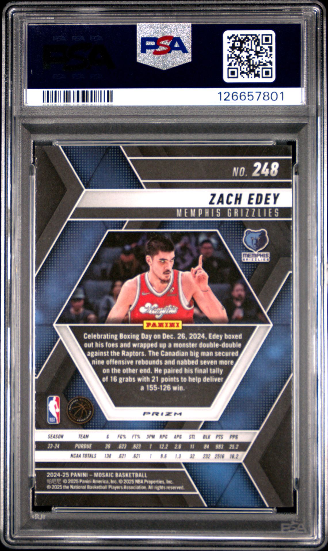 2024 Panini Mosaic Zach Edey #248 (Honeycomb) Mint 9 back