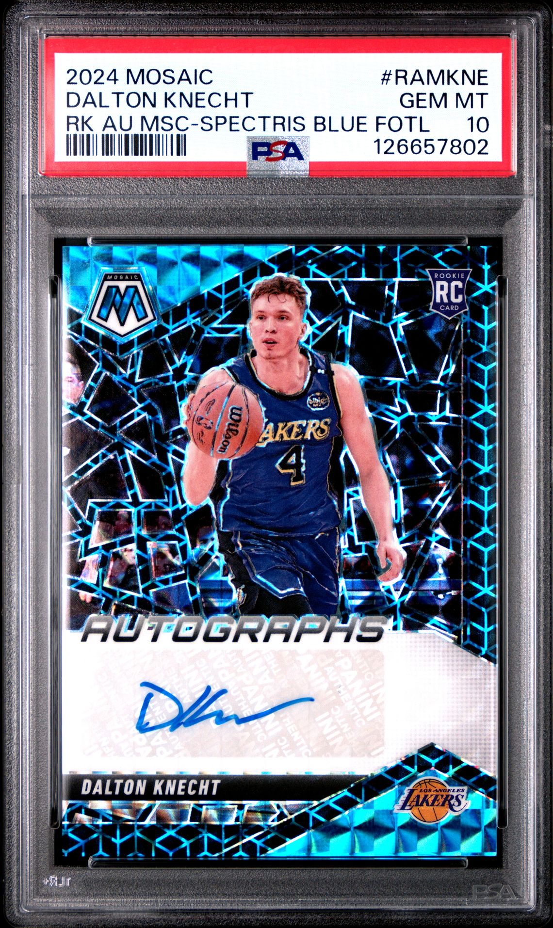 2024 Panini Mosaic Rookie Autographs Mosaic Dalton Knecht #Ramkne (Rk Au Msc-Spectris Blue Fotl) Gem Mt 10 front