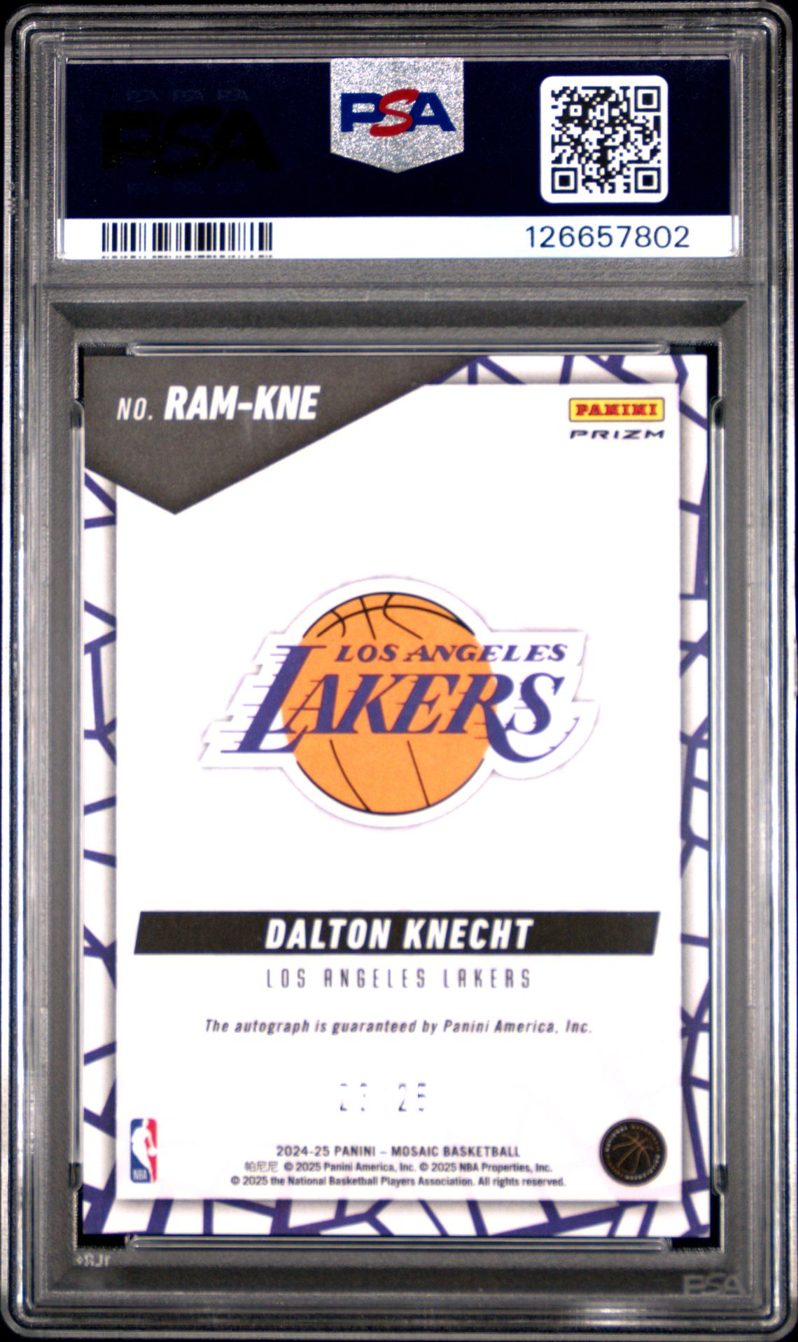 2024 Panini Mosaic Rookie Autographs Mosaic Dalton Knecht #Ramkne (Rk Au Msc-Spectris Blue Fotl) Gem Mt 10 back