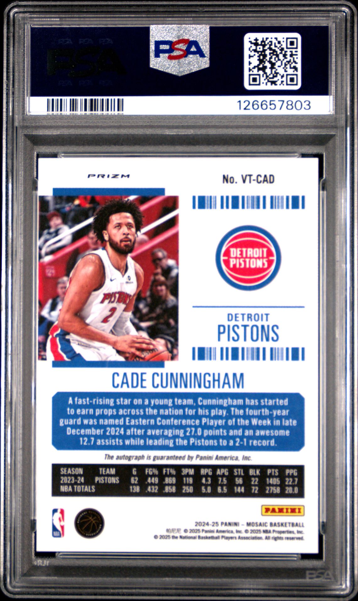 2024 Panini Mosaic Veteran Ticket Autographs Cade Cunningham #Vtcad Gem Mt 10 back