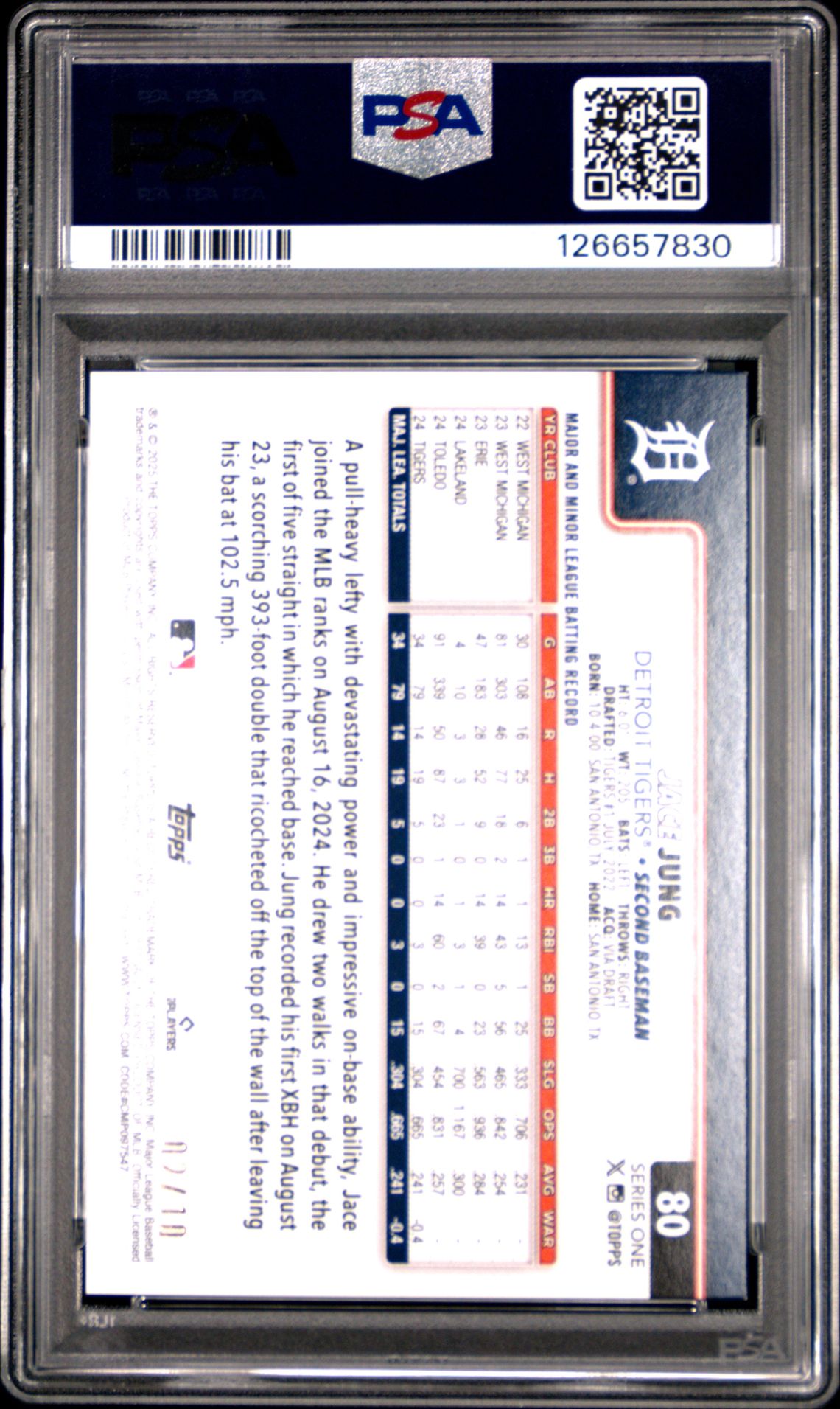 2025 Topps Jace Jung #80 (Black Rainbow Foil) Nm-Mt+ 8.5 back