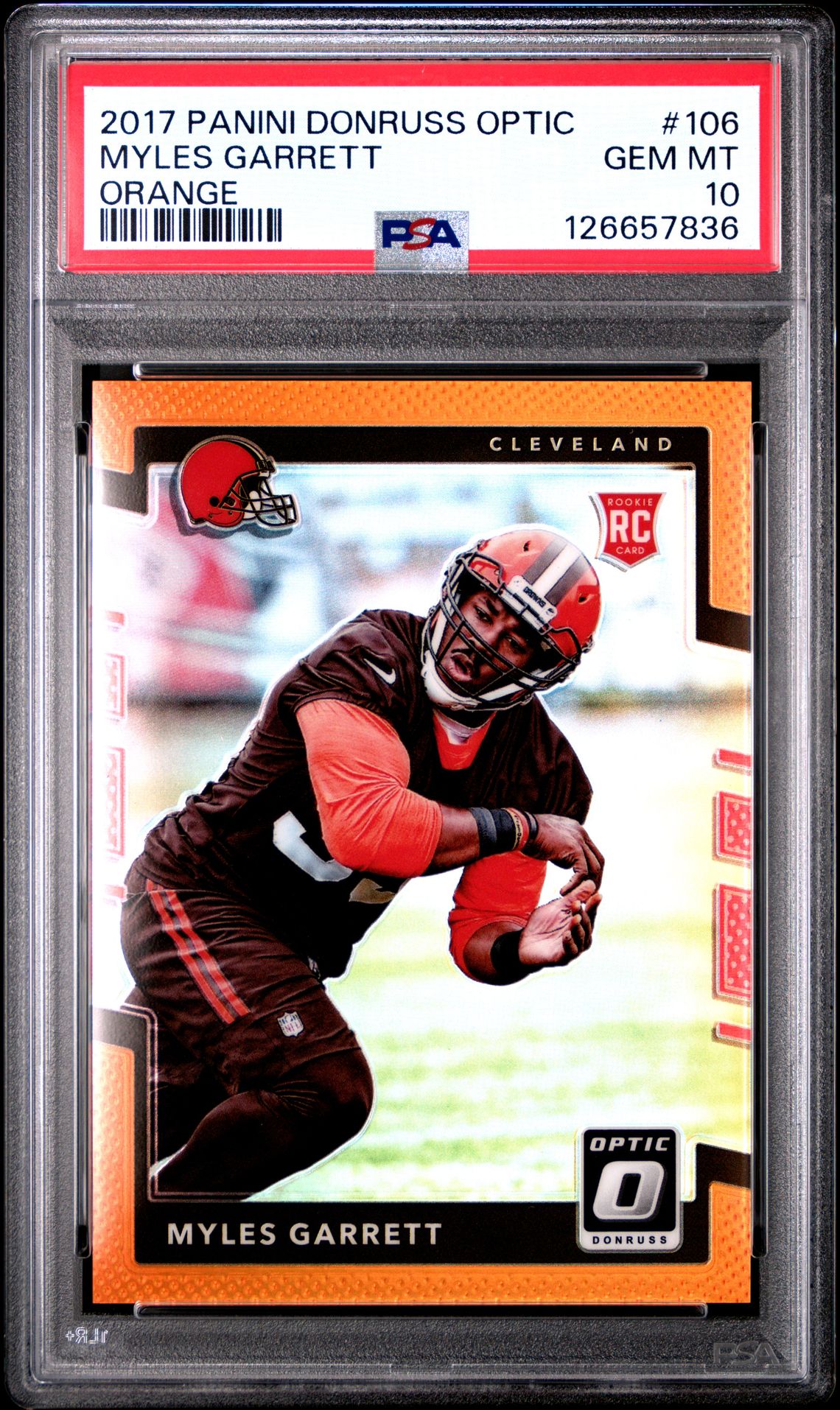 2017 Panini Donruss Optic Myles Garrett #106 (Orange) Gem Mt 10 front