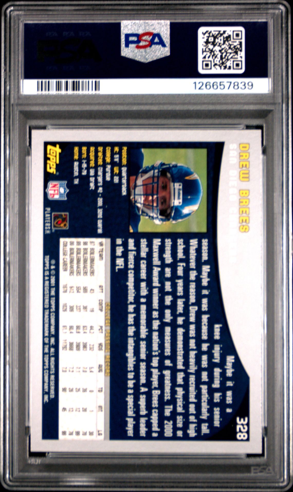 2001 Topps Drew Brees #328 Gem Mt 10 back