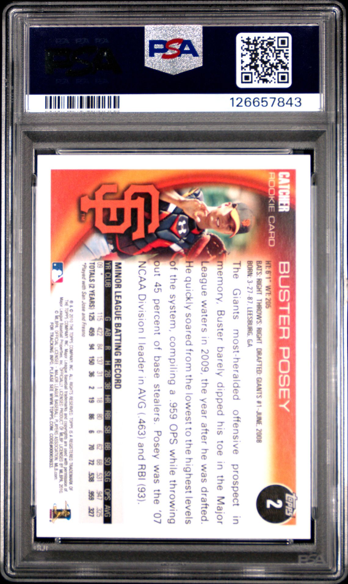 2010 Topps Buster Posey #2 Gem Mt 10 back