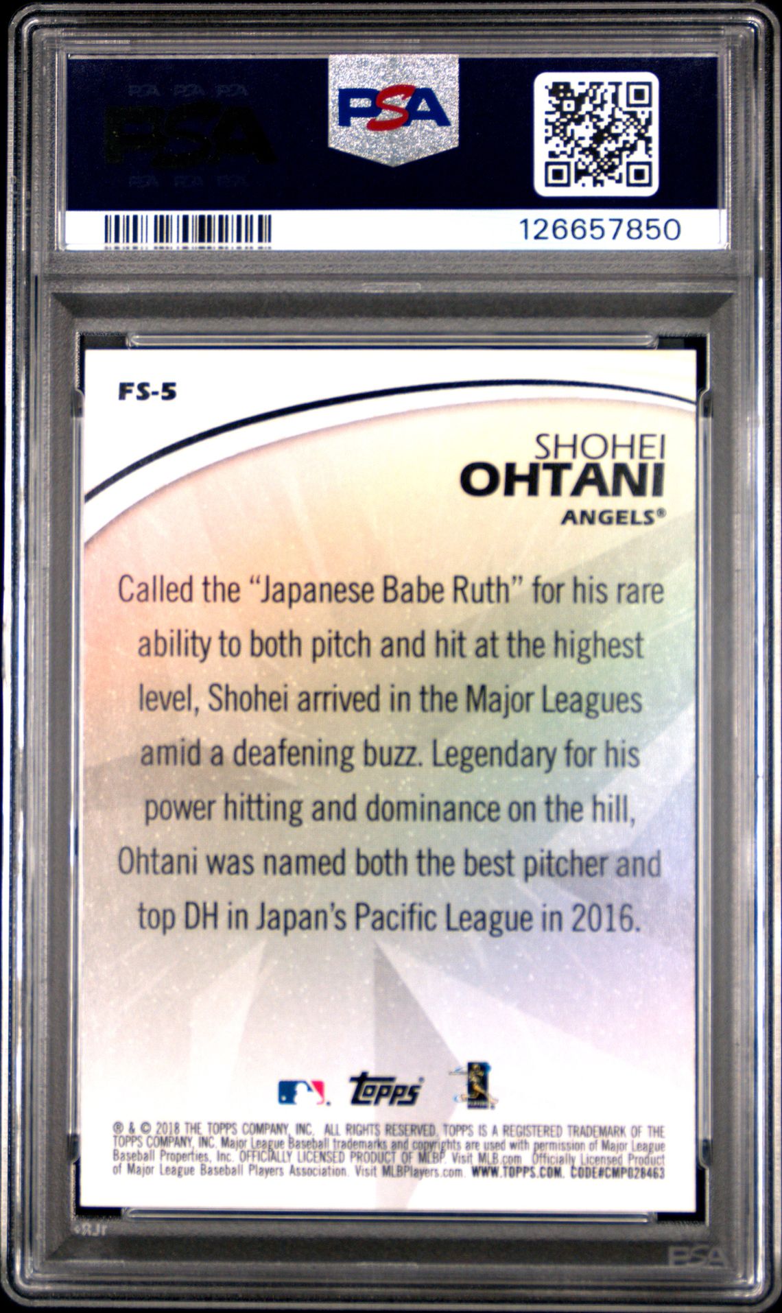 2018 Topps Future Stars Shohei Ohtani #Fs-5 (Future Stars-Blue) Gem Mt 10 back