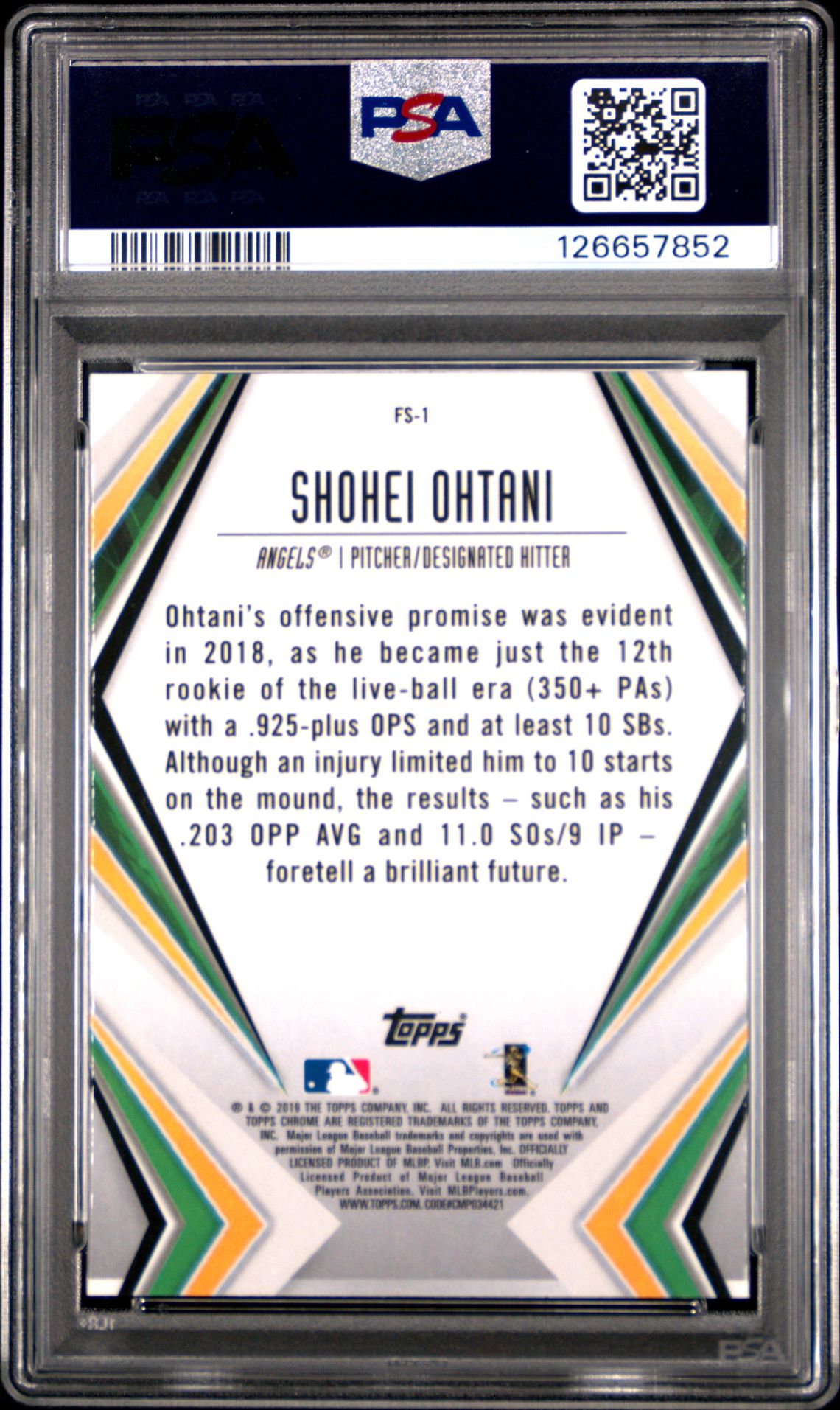 2019 Topps Chrome Future Stars Shohei Ohtani #Fs-1 (Future Stars) Mint 9 back