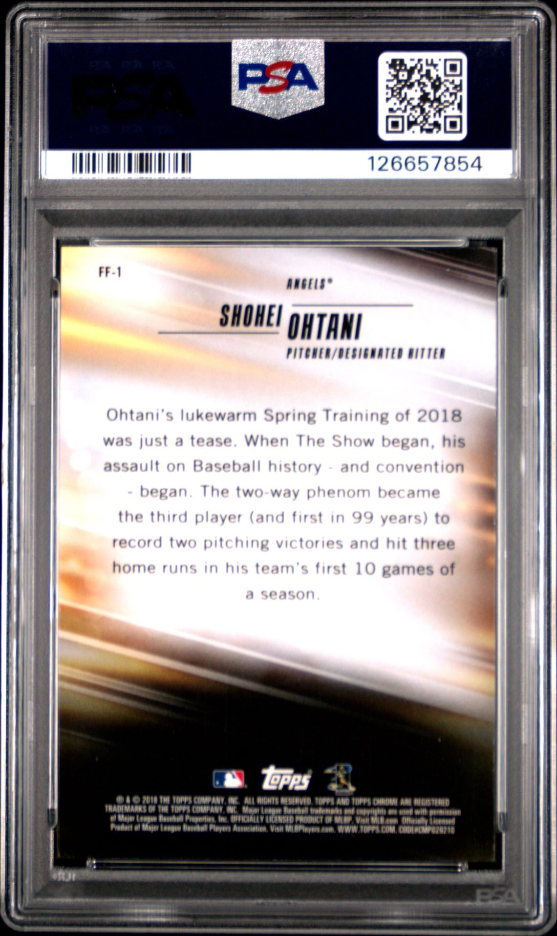 2018 Topps Chrome Freshman Flash Shohei Ohtani #Ff-1 (Freshman Flash) Gem Mt 10 back