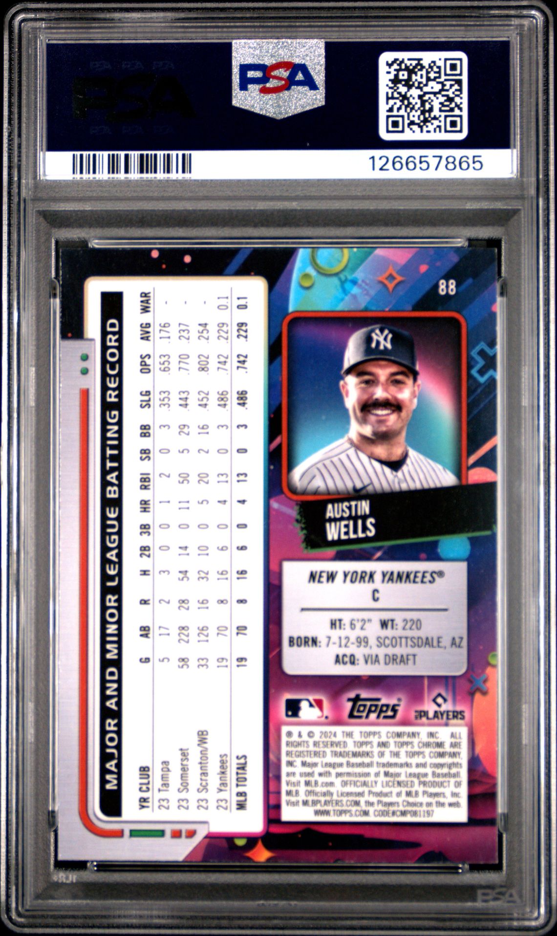 2024 Topps Chrome Cosmic Austin Wells #88 (Green Space Dust Refractor) Mint 9 back