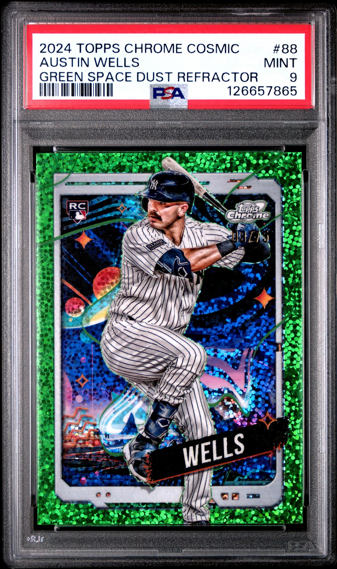 2024 Topps Chrome Cosmic Austin Wells #88 (Green Space Dust Refractor) Mint 9 front