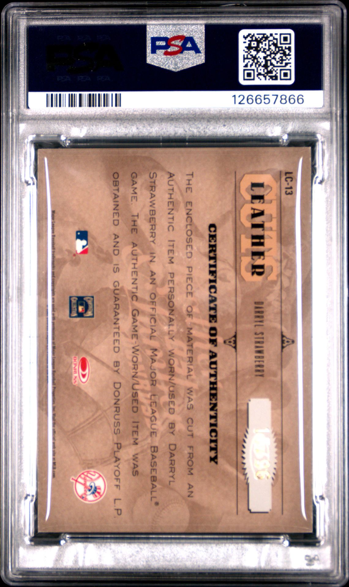 2005 Donruss Leather & Lumber Lumber Cuts Darryl Strawberry #Lc-13 (Leather Cuts-Auto. Bat) Nm 7 back